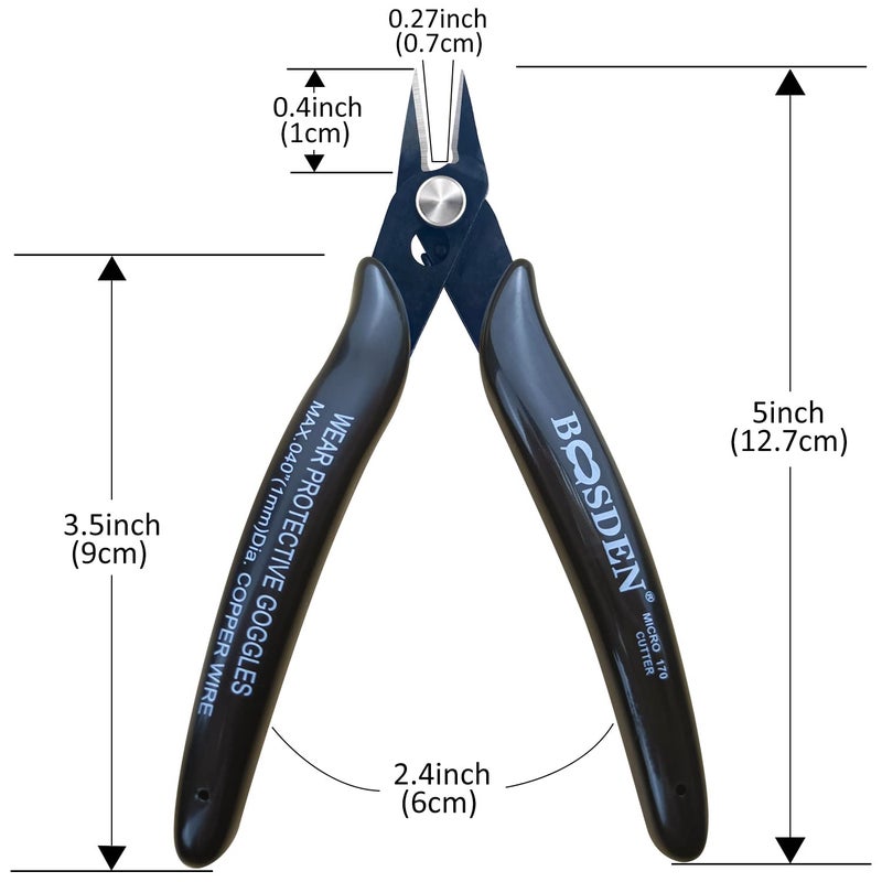 BOOSDEN Flush Cut Pliers  5 Pack  5 Inch Small Wire Cutters  BOOSDEN 170 Wire Cutters Flush Cutter Pliers  Micro Flush Cutter  Wire Cutters for Crafts  Models  Zip Ties Snips  Nippers  Electronic Side Cutters - Image 2